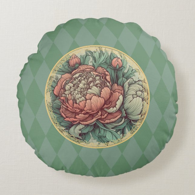 Wunderschöne Jugendstil-Ponys Rundes Kissen (Vorderseite)