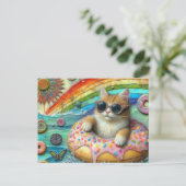 Wunderschöne Katze in einer Doughnut am See Postkarte (Stehend Vorderseite)