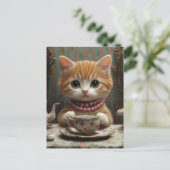 Wunderschöne Katze in rosa Perlen beim Tee Postkarte (Stehend Vorderseite)