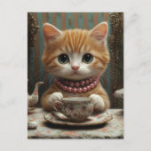 Wunderschöne Katze in rosa Perlen beim Tee Postkarte (Vorderseite)