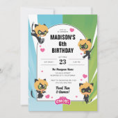 Wunderschöne Katze Noir Chibi Geburtstag Einladung (Vorderseite)