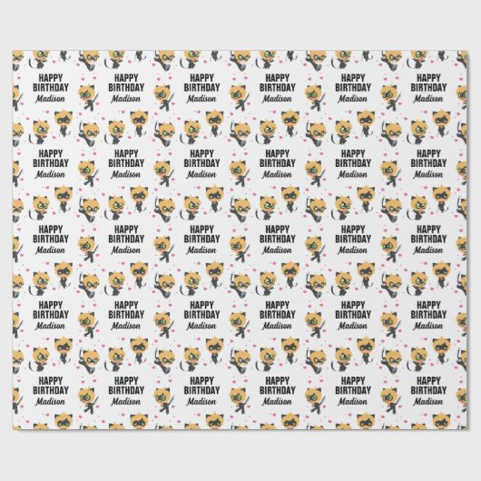 Wunderschöne Katze Noir Chibi Geburtstag Geschenkpapier (Flach)