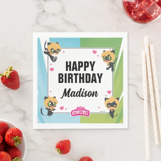 Wunderschöne Katze Noir Chibi Geburtstag Serviette (Beispiel)