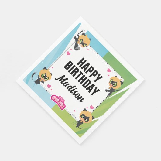 Wunderschöne Katze Noir Chibi Geburtstag Serviette (Ecke)