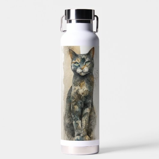 Wunderschöne Katzen-Wasserfarbenmalerei bunte Cali Trinkflasche (Vorne)