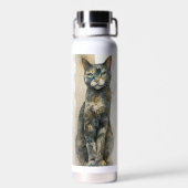 Wunderschöne Katzen-Wasserfarbenmalerei bunte Cali Trinkflasche (Rückseite)