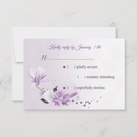 wunderschöne lila Blume RSVP Karte (Vorderseite)