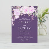 Wunderschöne Lila und violette Blumenhochzeit Einladung (Stehend Vorderseite)