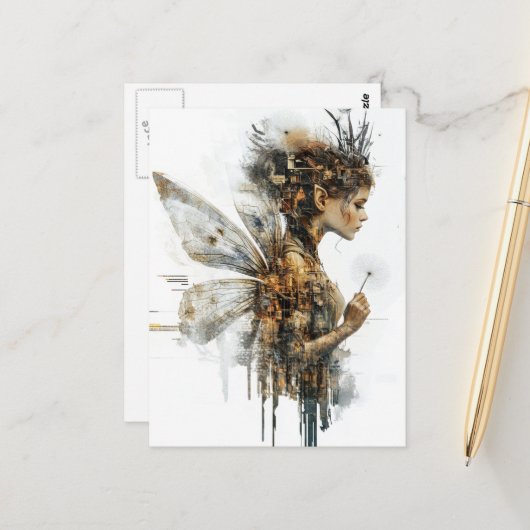 Wunderschöne Löwenzahn-Feenglitch Postkarte (Vorderseite/Rückseite Beispiel)