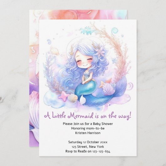 Wunderschöne Meerjungdusche Einladung (Vorne/Hinten)