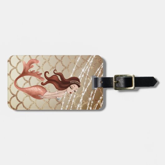 Wunderschöne Meerjungfrau in Rose Gold und Muschel Gepäckanhänger (Vorderseite horizontal)