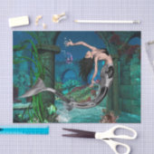 Wunderschöne Meerjungfrau mit Fantasiefisch Seidenpapier (Handwerk)