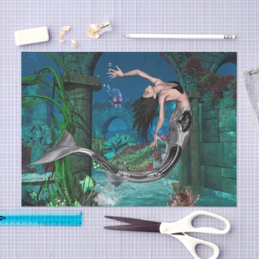 Wunderschöne Meerjungfrau mit Fantasiefisch Seidenpapier (Handwerk)