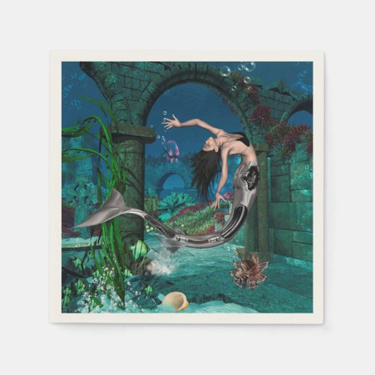 Wunderschöne Meerjungfrau mit Fantasiefisch Serviette (Vorderseite)