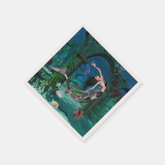 Wunderschöne Meerjungfrau mit Fantasiefisch Serviette (Ecke)