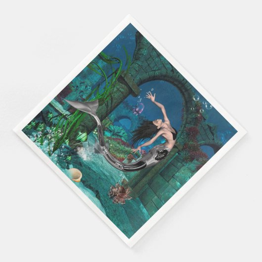 Wunderschöne Meerjungfrau mit Fantasiefisch Serviette (Ecke)