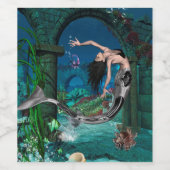 Wunderschöne Meerjungfrau mit Fantasiefisch Weinetikett (Einzelnes Label)