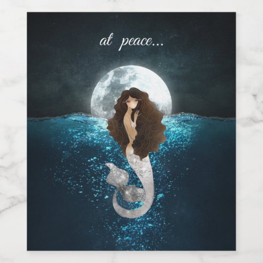 Wunderschöne Meerjungfrau unter dem Vollmond Weinetikett (Einzelnes Label)