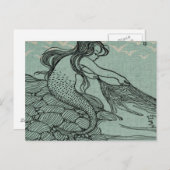 Wunderschöne Meerjungfrau Zeichnend an der blauen  Postkarte (Vorne/Hinten)