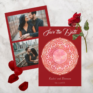 Wunderschöne Mehndi-Hochzeit-Save-The-Date-Karte Save The Date
