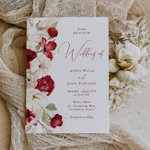 Wunderschöne moderne Schrift rote und weiße Blumen Einladung