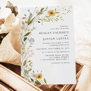 Wunderschöne moderne Wildblumen-Botanik-Hochzeit Einladung