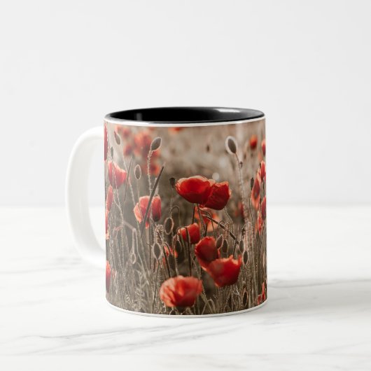 wunderschöne Mohnblüte Zweifarbige Tasse (Vorderseite Links)