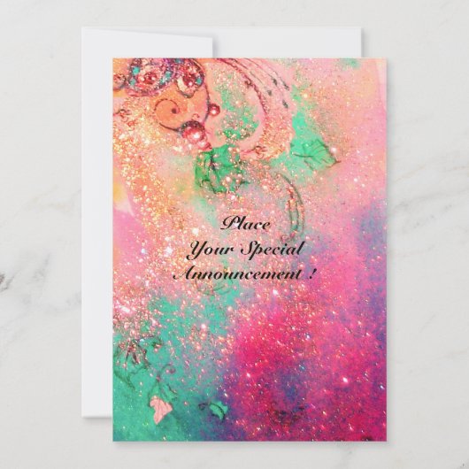 WUNDERSCHÖNE NIEDLICHE BLUME IN PINK, GOLD GLITZER EINLADUNG (Rückseite)