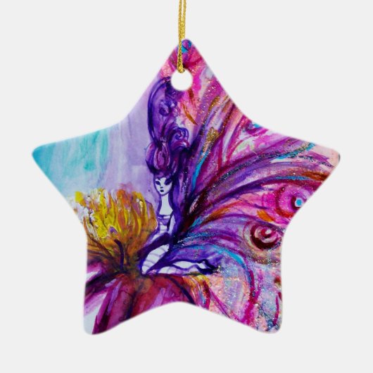 WUNDERSCHÖNE NIEDLICHE BLUME IN PINK, GOLD GLITZER KERAMIK ORNAMENT (Vorne)