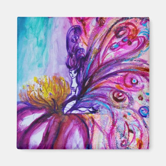 WUNDERSCHÖNE NIEDLICHE BLUME IN PINK, GOLD GLITZER MAGNET (Vorne)