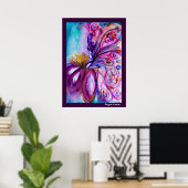 WUNDERSCHÖNE NIEDLICHE BLUME IN PINK, GOLD GLITZER POSTER (Heimbüro)