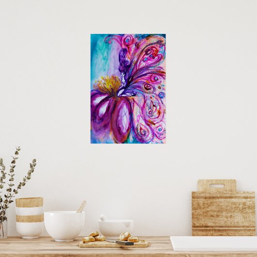 WUNDERSCHÖNE NIEDLICHE BLUME IN PINK, GOLD GLITZER POSTER (Küche)