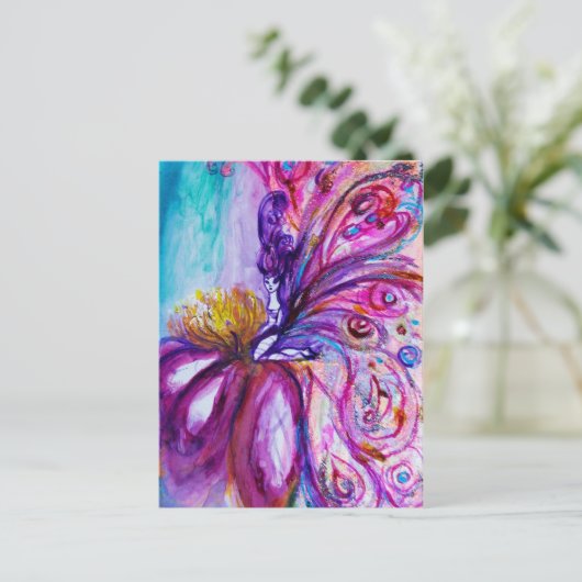 WUNDERSCHÖNE NIEDLICHE BLUME IN PINK, GOLD GLITZER POSTKARTE (Stehend Vorderseite)