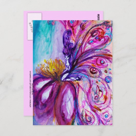 WUNDERSCHÖNE NIEDLICHE BLUME IN PINK, GOLD GLITZER POSTKARTE (Vorne/Hinten)