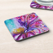 WUNDERSCHÖNE NIEDLICHE BLUME IN PINK, GOLD GLITZER UNTERSETZER (Linke Seite)