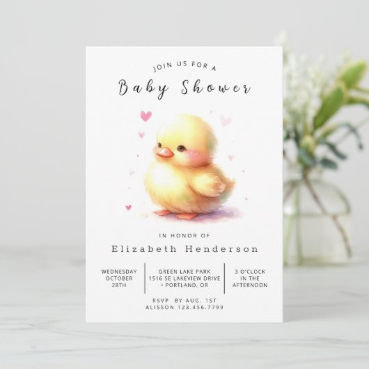 Wunderschöne Online Duck Babydusche Einladung (Stehend Vorderseite)