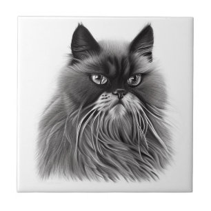 Wunderschöne Perserkatze in Schwarz und Weiß Fliese