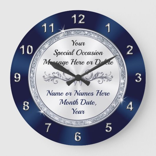 Wunderschöne Personalisierte, navy Blue Wall Uhr (Vorderseite)