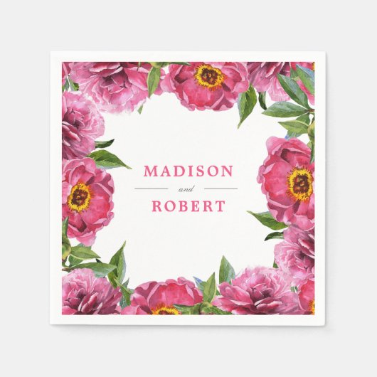 Wunderschöne Pink Magenta Peonies Blume chic Weddi Serviette (Vorderseite)