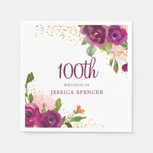 Wunderschöne rosa Blume Frauen 100. Geburtstagspar Serviette