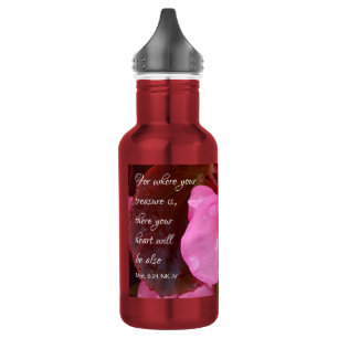 Wunderschöne rosa Blumen Ihr Schatz Bibelvers Edelstahlflasche