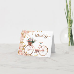 Wunderschöne rosa florale Vintage-Fahrrad-Baby-Par Dankeskarte