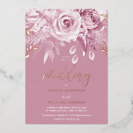 Wunderschöne Rosa-Hochzeit-Rose Gold Folieneinladung
