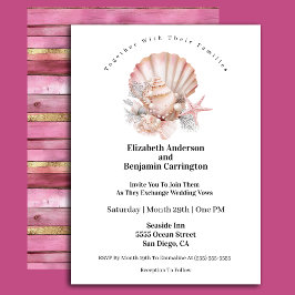Wunderschöne rosa Muschel und Perlen Hochzeit Einladung