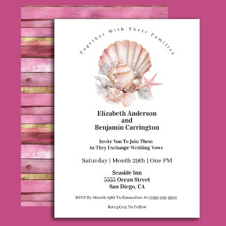 Wunderschöne rosa Muschel und Perlen Hochzeit Einladung