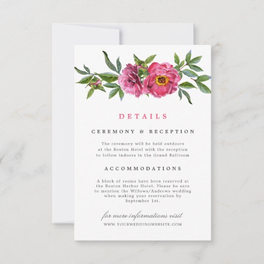 Wunderschöne rosa Peonies Blumenzwiebeldetails Einladung (Vorderseite)