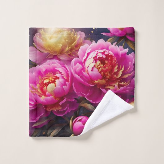 Wunderschöne rosa Pfennigfuchser mit goldenem Akze Badhandtuch Set (Waschlappen)