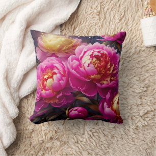 Wunderschöne rosa Pfingstrosen mit goldenen Akzent Kissen