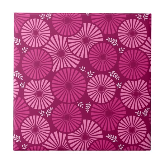 Wunderschöne, rosa Retro-Blumentafel Fliese (Vorderseite)