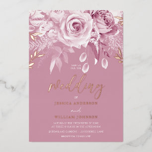 Wunderschöne rosa Rosenhochzeit Roségold Folieneinladung